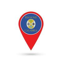 Map pointer with Calabria Flag. Region of Italy. Vector illustration.