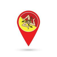 Map pointer with Sicily Flag. Region of Italy. Vector illustration.