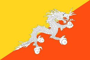 Bhutan flag, official colors and proportion. Vector illustration.