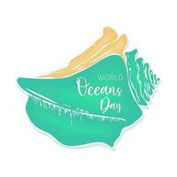 mundo océanos día bandera con mano dibujado garabatear conchas marinas vector