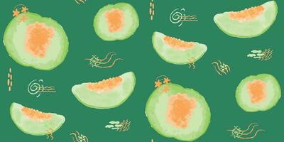 melon watercolor seamless repeat pattern summer theme vector