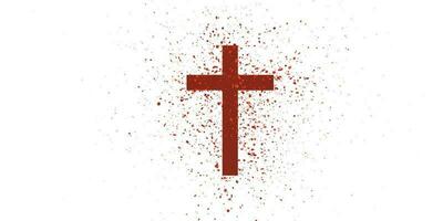 splatter effect of symbol christian cross sign with red color blood vector