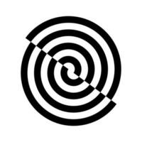 Black and white op art spiral logo vector art. Concentric half circles weird shape.