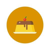 pudding flat design vector illustration. Custard pudding with melted caramel.