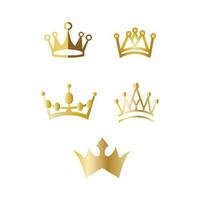 set of golden crown icons isolated on white background vector