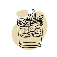 continuous line drawing of exotic cocktail drinks. vector
