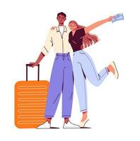 Couple with plane ticket and suitcase vector