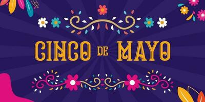 Cinco de Mayo banner template for mexico independence celebration with flags, flowers, decorations- May 5, federal holiday in Mexico. Fiesta banner and poster design. vector