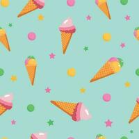 Cute seamless pattern with ice cream for summer prints, posters, wrapping paper, background, wallpaper, scrapbooking, textile, kids fashion, stationery. vector