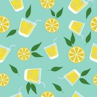 Vector seamless lemon pattern. Pattern with lemonade and lemon slices. Design for fabric, packaging, tablecloth, wallpaper.