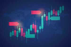 Stock Market online trading chart candlestick. nalysis concept. graph and world map on blue color background. vector