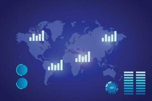 gráfico análisis concepto. grafico y mundo mapa en azul color antecedentes. mundo mapa tecnología global conexión. vector