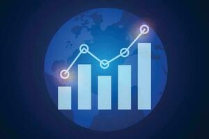 chart candlestick nalysis concept. graph and world map on blue color background. vector