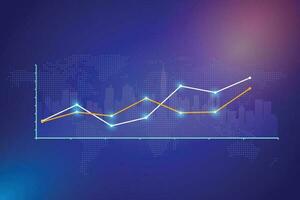 Data analysis of financial and banking, Business strategy and Digital. moving up graph with world map  on blue color background. vector. vector