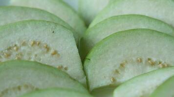 Close up of slice of guava on table video