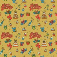 Nostalgia birthday seamless pattern with cartoon hand drawn elements for party. Unique vector design in retro flat style. Suitable for fabric, wallpaper, wrapping, background, interior decor, poster