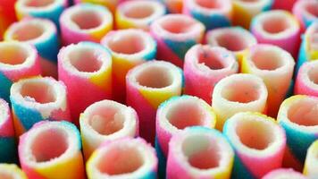 colorful wafer roll chocolate closeup video