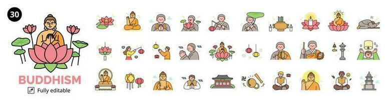 Buddhist monk character and lotus lantern event. mega set. vector