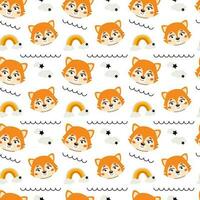 Cute kids seamless animal pattern. Fox cub pattern in the clouds. Print on fabric, paper and design. Vector illustration