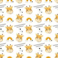 Cute kids seamless animal pattern. giraffe cub pattern in the clouds. Print on fabric, paper and design. Vector illustration