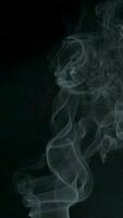 långsam rörelse vertikal video av vit rök, dimma, dimma, ånga på en svart bakgrund.