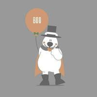 happy halloween holiday festival with polar bear and balloon, flat vector illustration cartoon character design