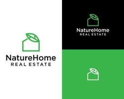 naturaleza hogar real inmuebles logo con un verde hoja vector