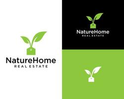 Nature home real estate logo with a green and black background vector