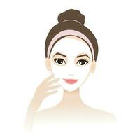 Beauty treatment mask vector isolated on white background. The cute woman apply face mask on her skin. Face care concept illustration.