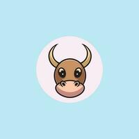 Cute bull head face cartoon illustration vector