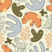 Vector seamless pattern with abstract figures and blotch shapes. Flat retro doodle elements.