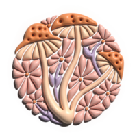 abstrakt ästhetisch 3d machen Karte mit Hippie Stil Blumen und Pilze Hintergrund - - 70 s groovig thematisch abstrakt Grafik Tee drucken. runden gestalten Komposition. png