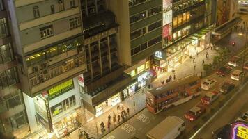 HONG KONG NOVEMBER 8, 2019 - Evening traffic of people and cars in Hong Kong city. Timelapse street traffic top view video