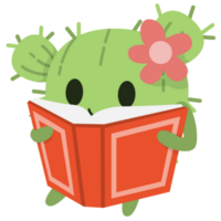 Cute Cactus Reading a Book PNG Illustrations