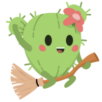 schattig cactus rijden vliegend bezem PNG illustraties