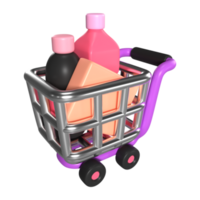 compras carrinho cheio 3d ilustração ícone png