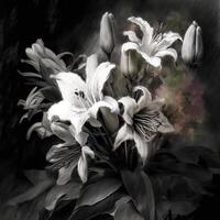 Lily flower in a hole in the wall, 3d illustration. photo