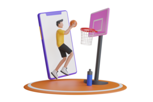 3d baloncesto en teléfono inteligente en línea baloncesto juegos. reloj un En Vivo Deportes evento en tu móvil dispositivo. 3d ilustración png