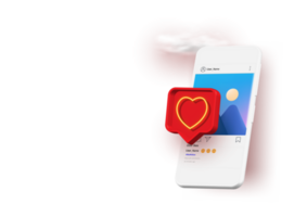 ilustración teléfono inteligente con corazón emoji habla burbuja obtener mensaje en pantalla. social red y móvil dispositivo concepto. gráfico para sitios web, web bandera png