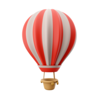 3d rendering hot air ballon with red and white stripes icon. 3d render aerostat icon. Hot air ballon with red and white stripes. png