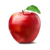 3D Red Apple Png with Green Leaf