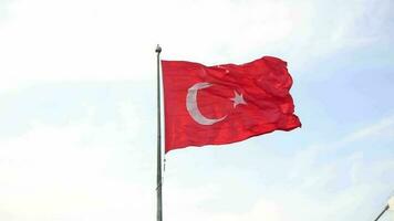 turco bandera ondulación en el popa de un Estanbul Embarcacion es flotante video