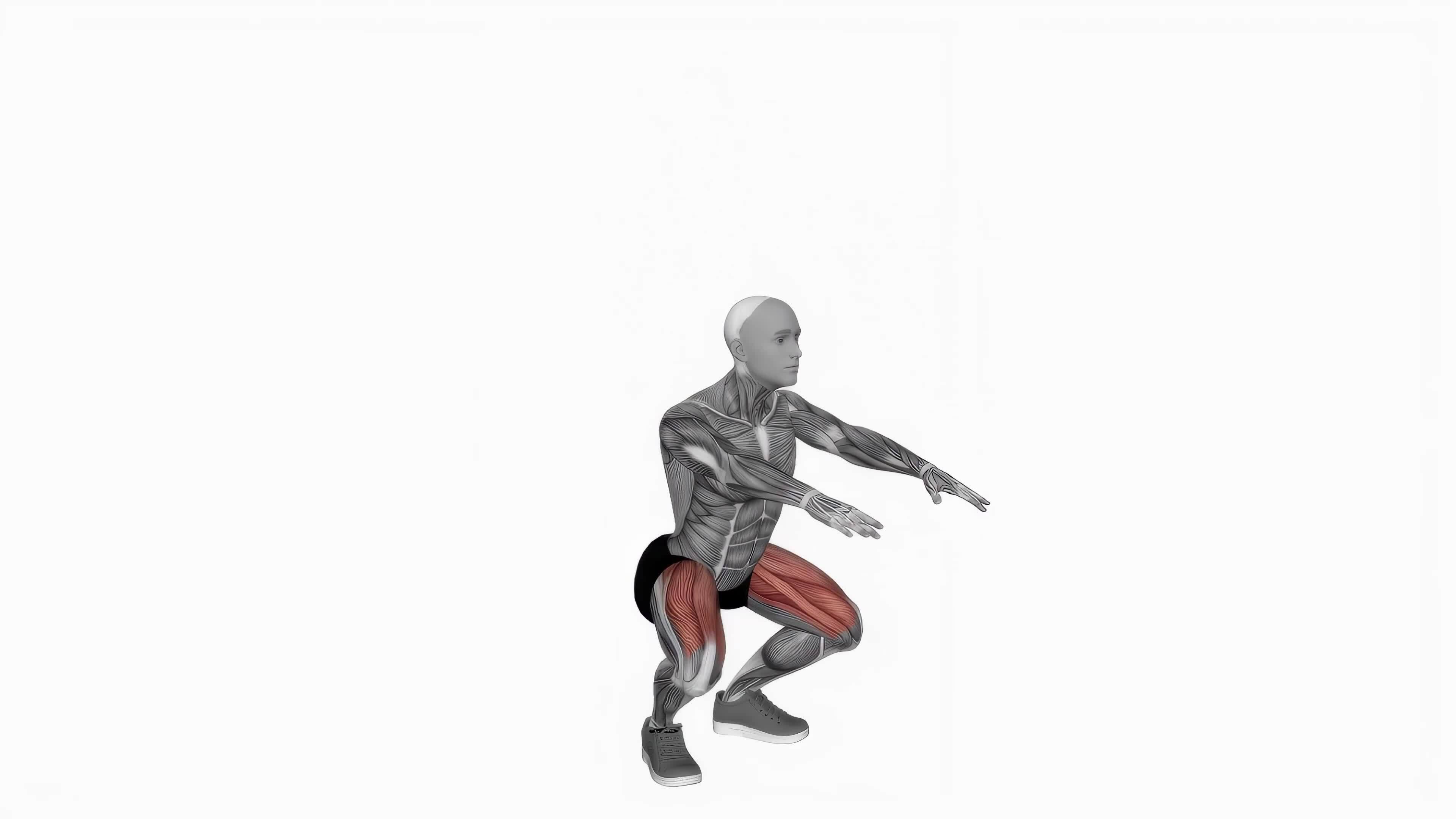 Bodyweight pulse squat fitness exercise workout animation video male