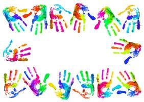 Multi coloured handprints photo