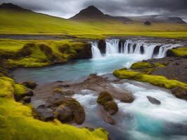 cascada y río ai generado foto