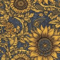 Beautiful elegant sunflower seamless pattern, created with photo