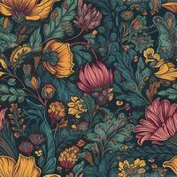 Beautiful elegant leaves and flower seamless pattern, created with photo