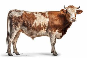 Simmental cow on white background, created with photo