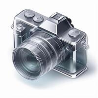 Camera icon with translucent glass, created with generative AI photo