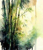 Bamboo forest watercolor painting, created with photo